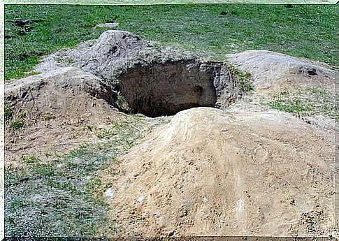 Large hole in the ground.