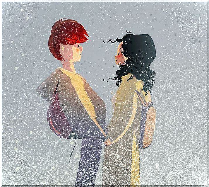 Couple in snowfall